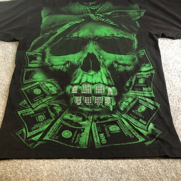 Big Tiger Shirt Mens XXL TALL Black Green Skull Money Y2K 90 Vintage Bling Rap - Picture 4 of 14
